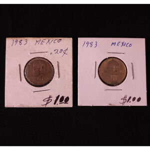 1983 Mexico 20 Centavos Olmec Culture Stone Head Lot of 2 Coins Circulated VTG